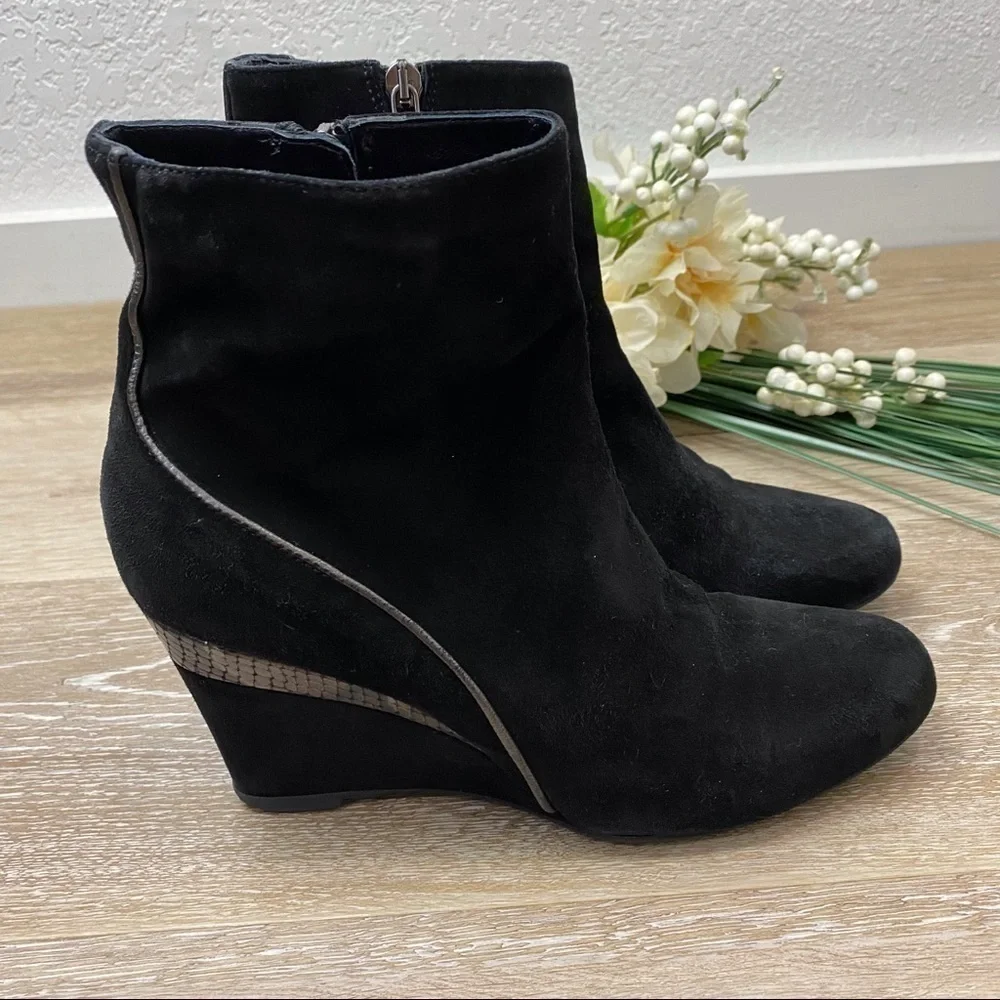 Aquatalia Suede Leather Wedge Ankle Booties